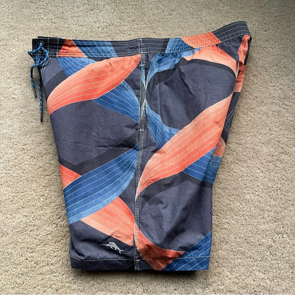 Tommy Bahama Relax Men’s Blue Gray Orange Mesh Lined Swim Trunks - Size L - EUC